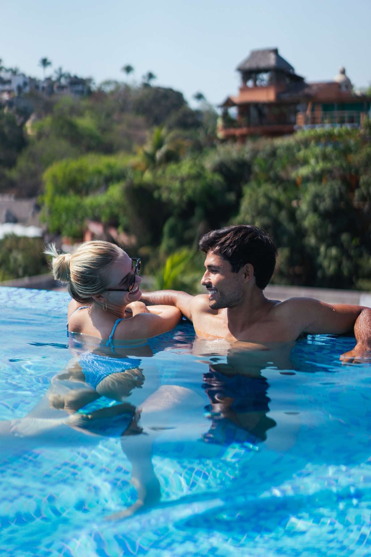 Infinity pool overlooking the Caribbean at an adults-only all-inclusive resort, Mexico