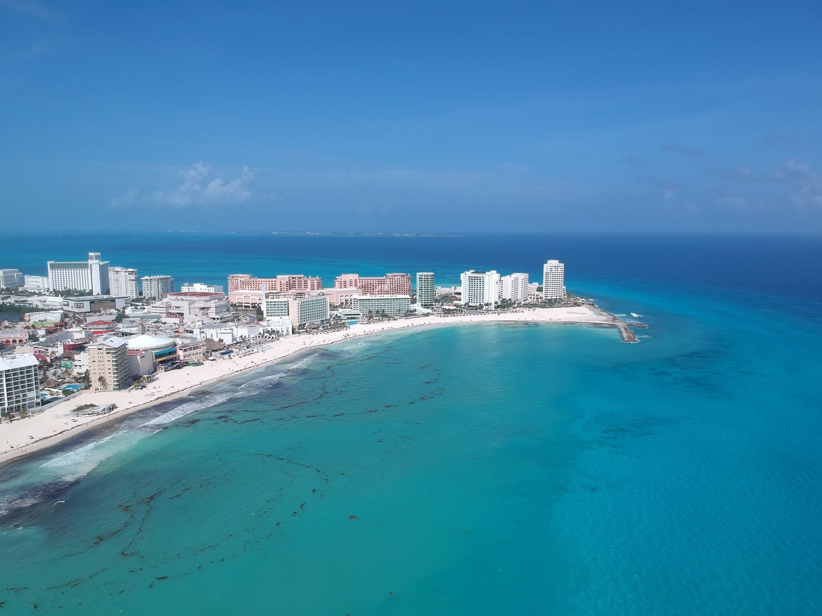 Aerial view of Gaviota Azul beach and hotel zone, Cancun, Mexico