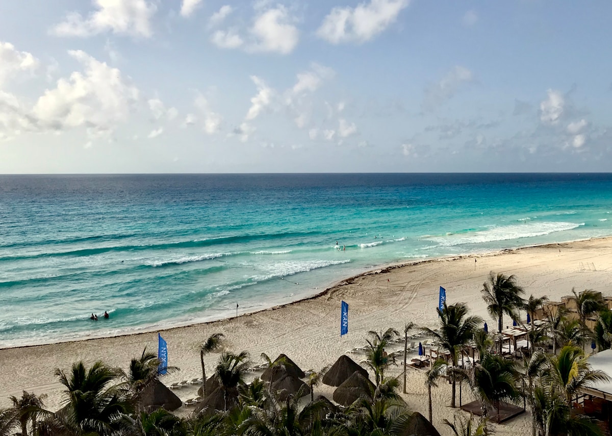 Cancún beach with turquoise Caribbean water and white sand