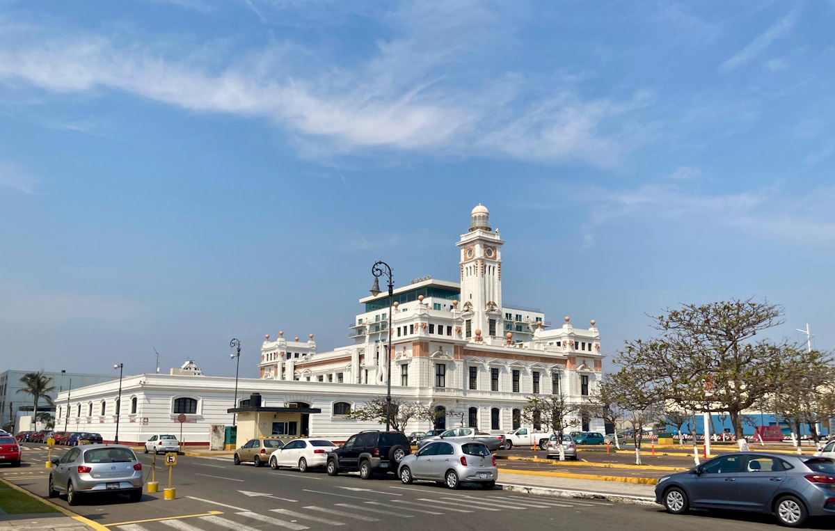Veracruz colonial waterfront building with clock tower
