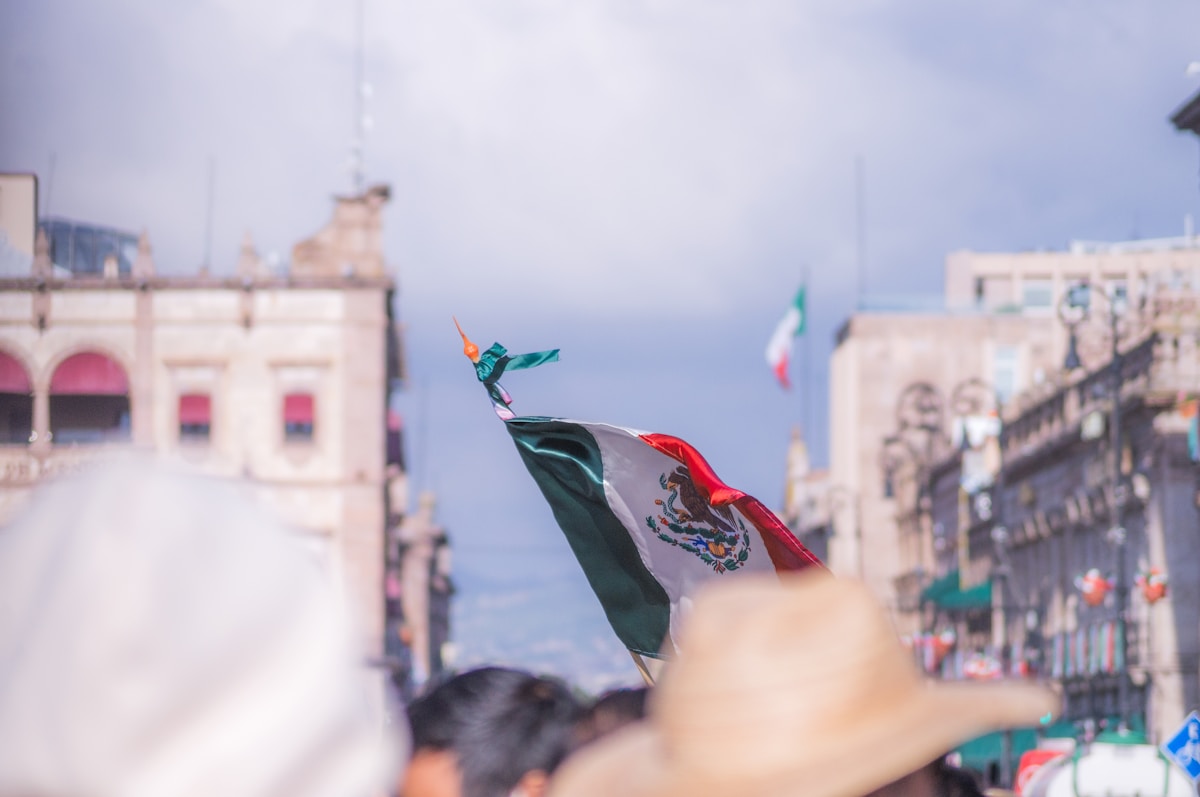 People gathered in the historic centre of Morelia, Michoacán, Mexico