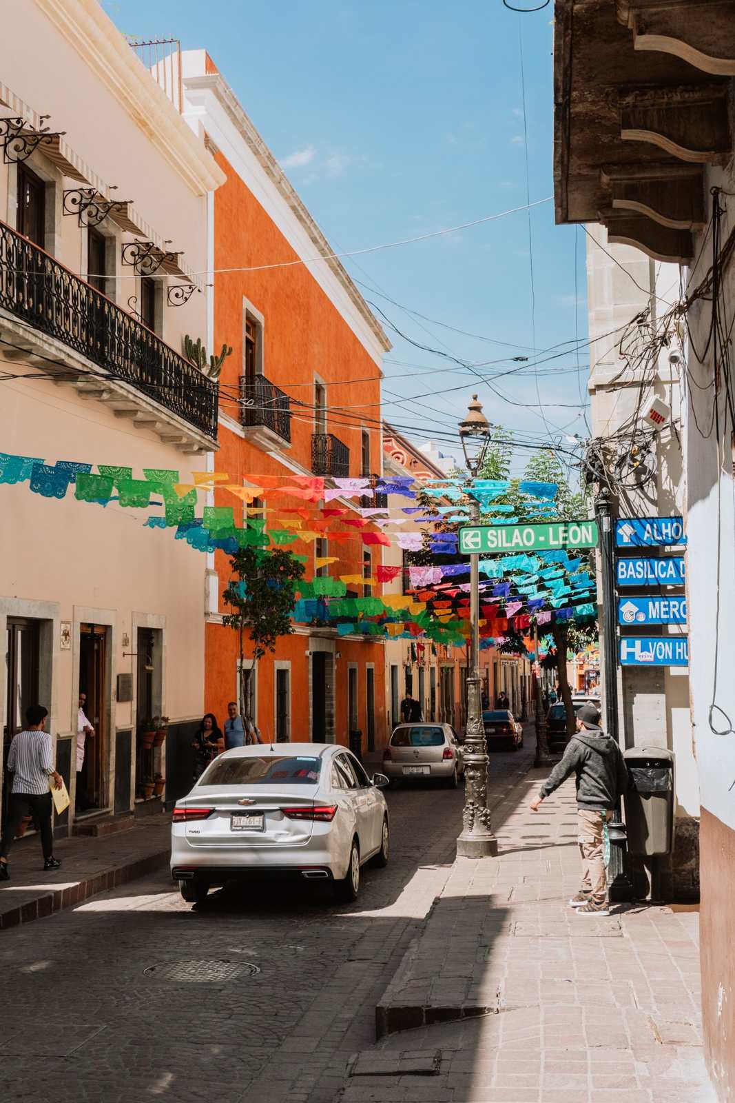 Street with bunting and colonial houses, Guanajuato, Mexico