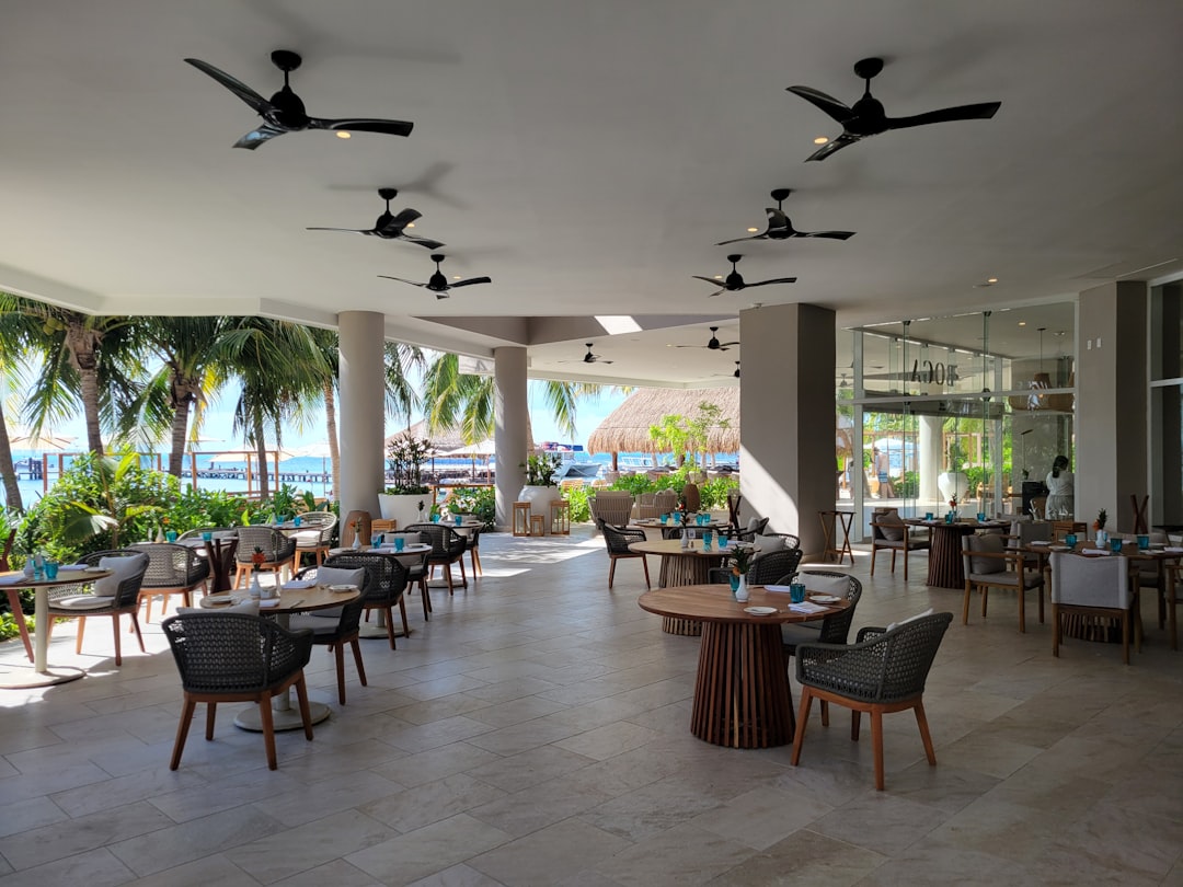 Open-air restaurant with Caribbean ocean views on Isla Mujeres, Mexico