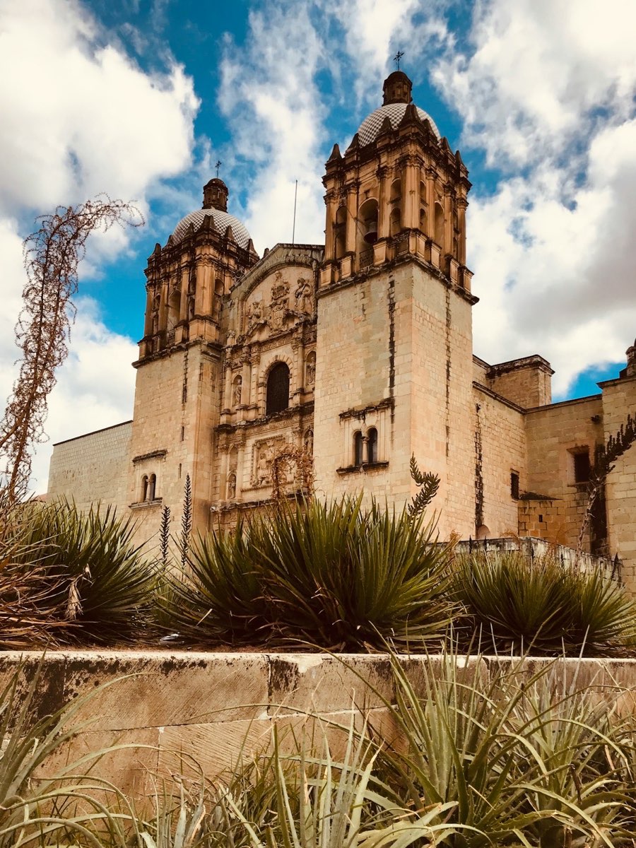 Templo de Santo Domingo under blue sky in Oaxaca de Juarez, Mexico