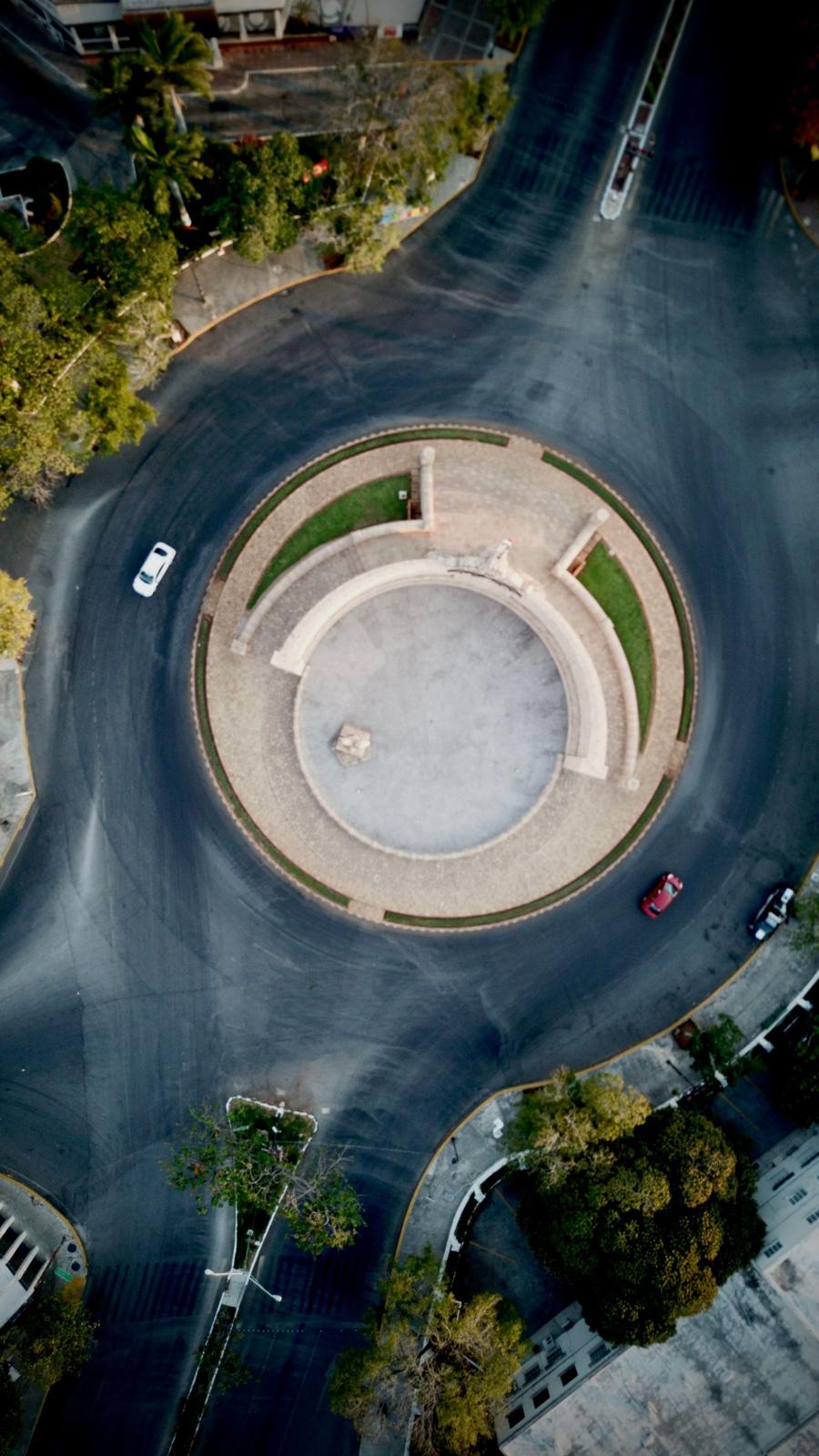 Aerial view of a Paseo de Montejo roundabout, Merida, Mexico