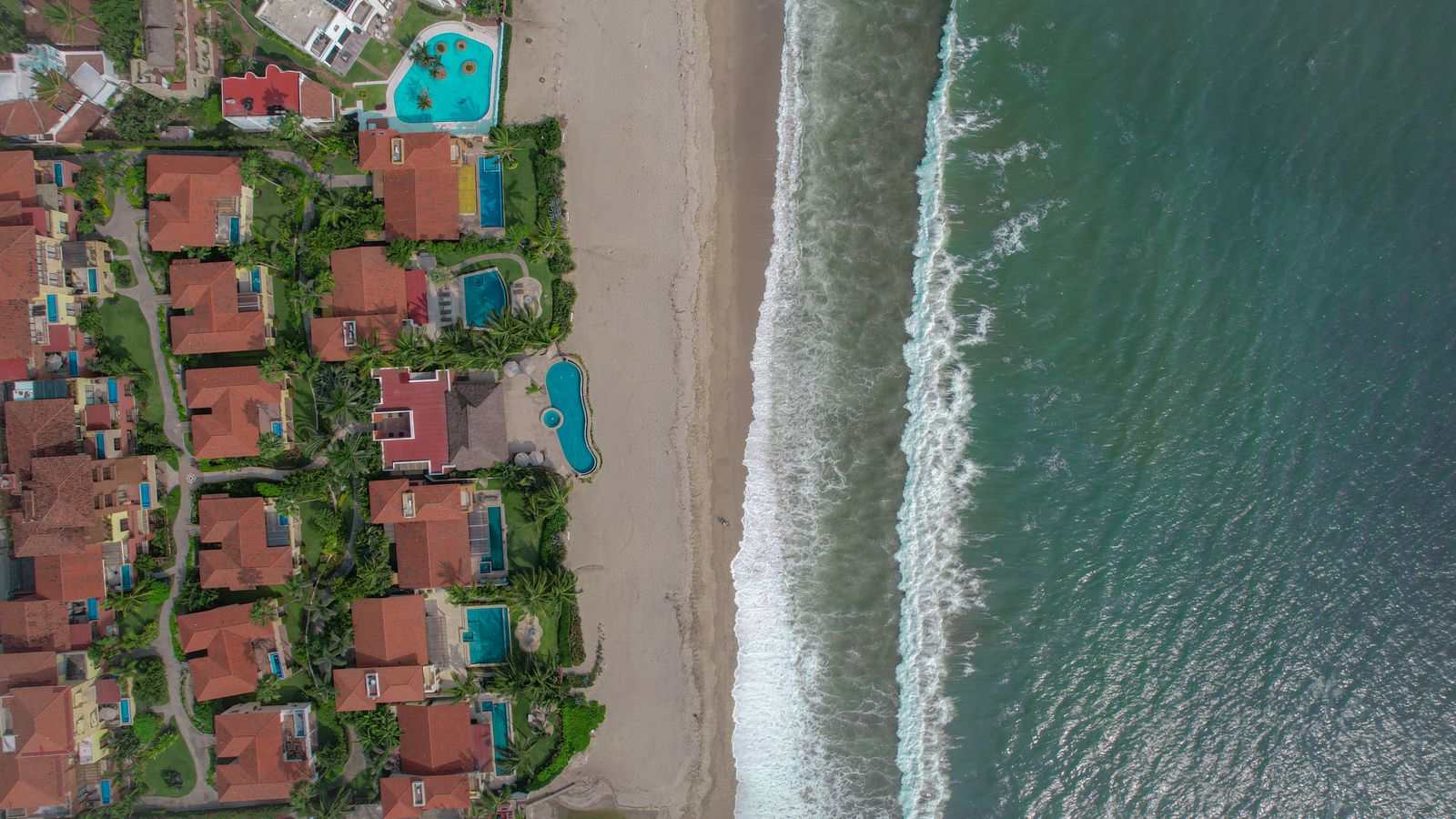 Aerial view of a beach and houses near Puerto Vallarta, Mexico