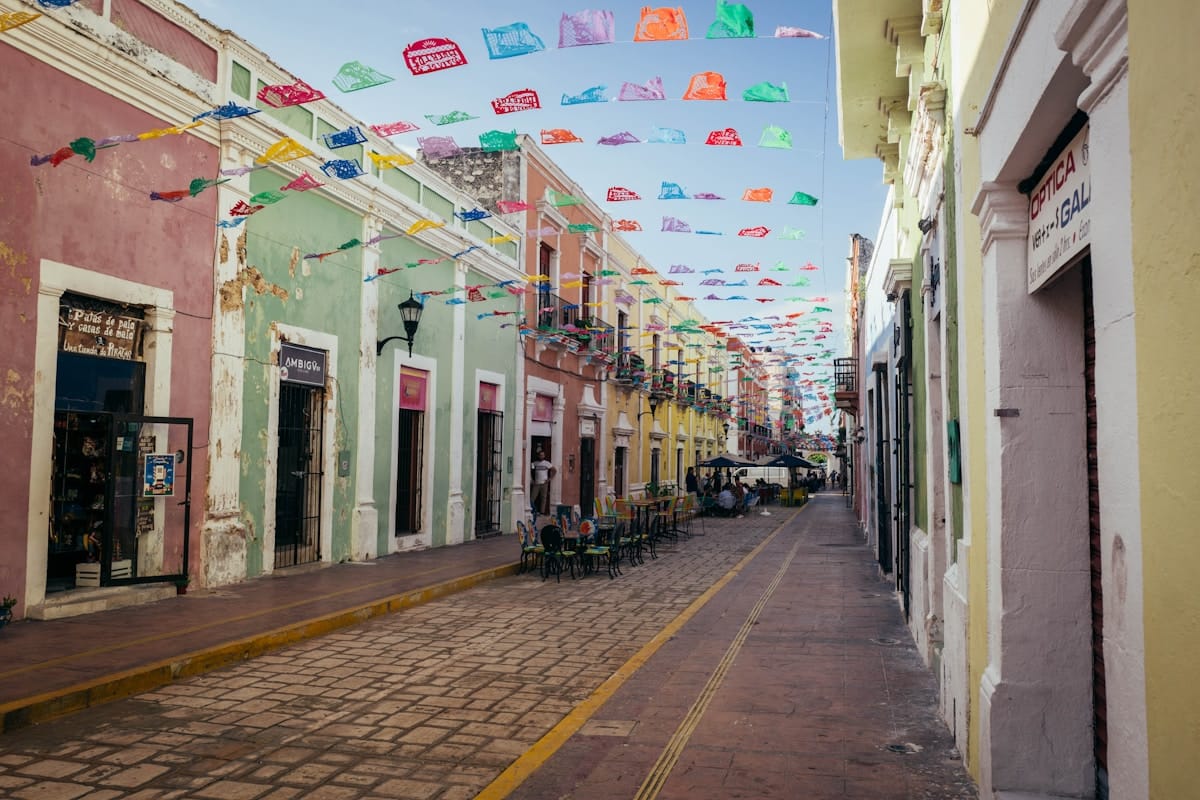 Colonial walls and colourful buildings of Campeche, Yucatan, Mexico