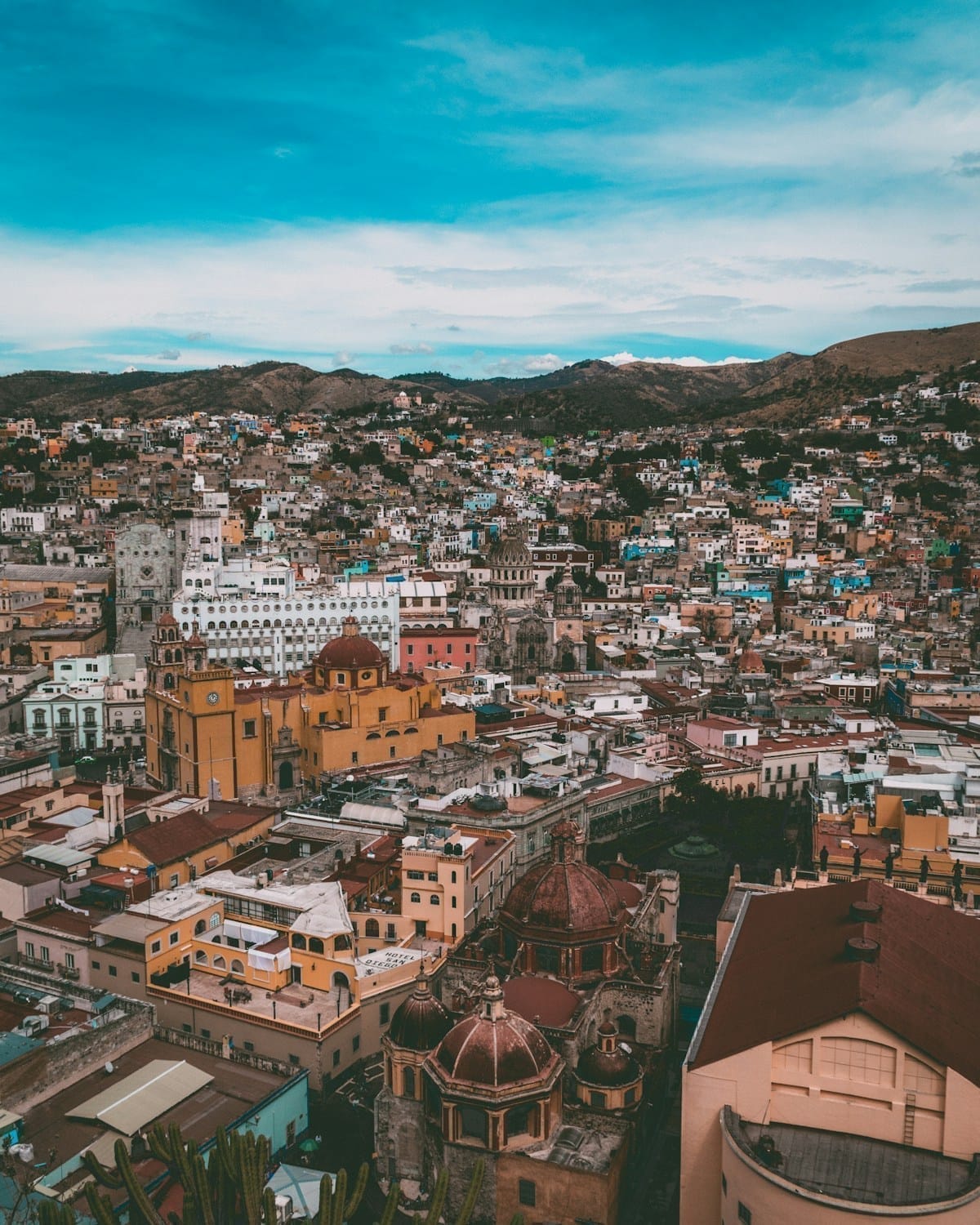 Aerial view of colourful Guanajuato city, Mexico