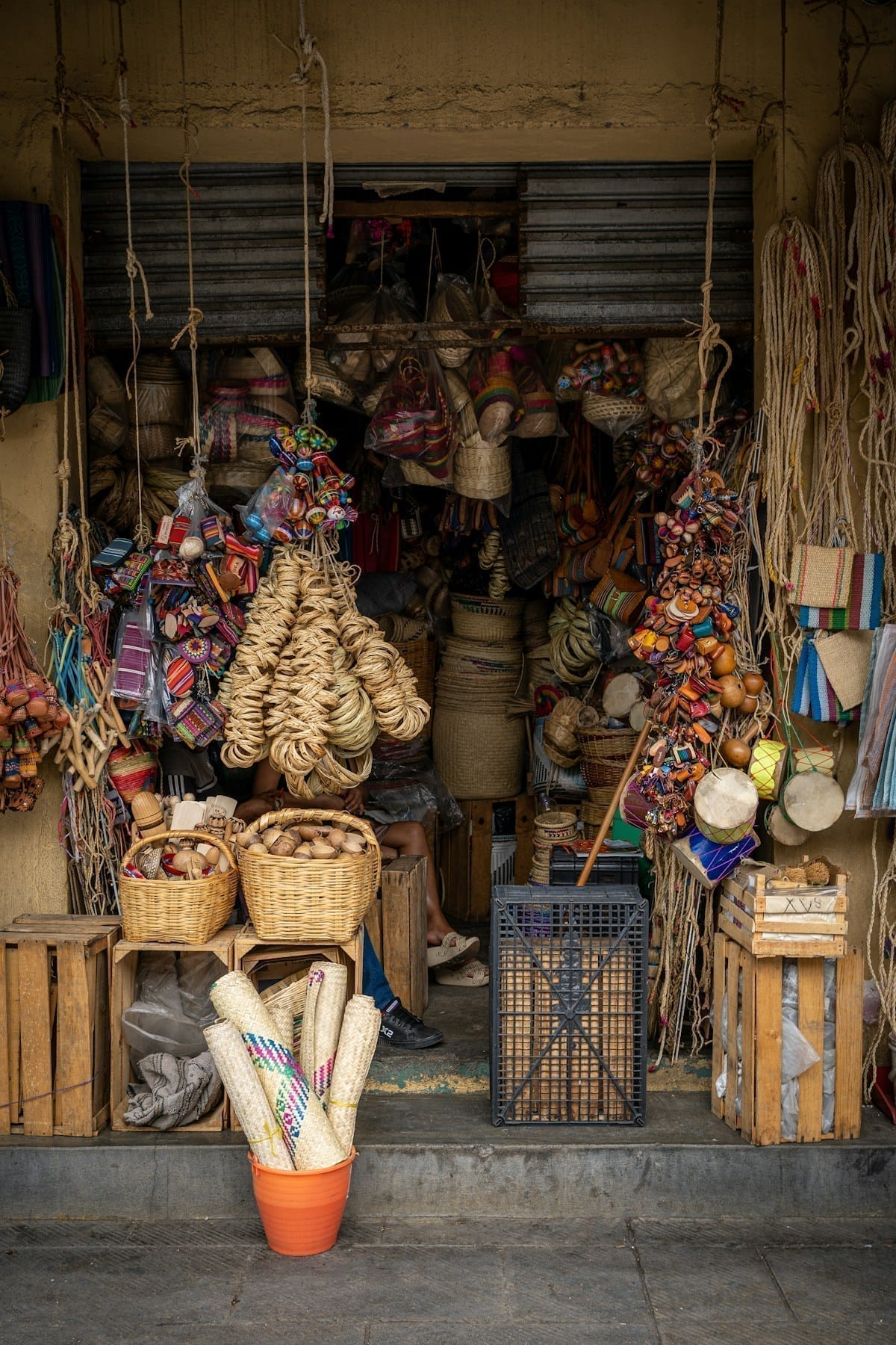 Shop with baskets and traditional goods in Oaxaca, Mexico