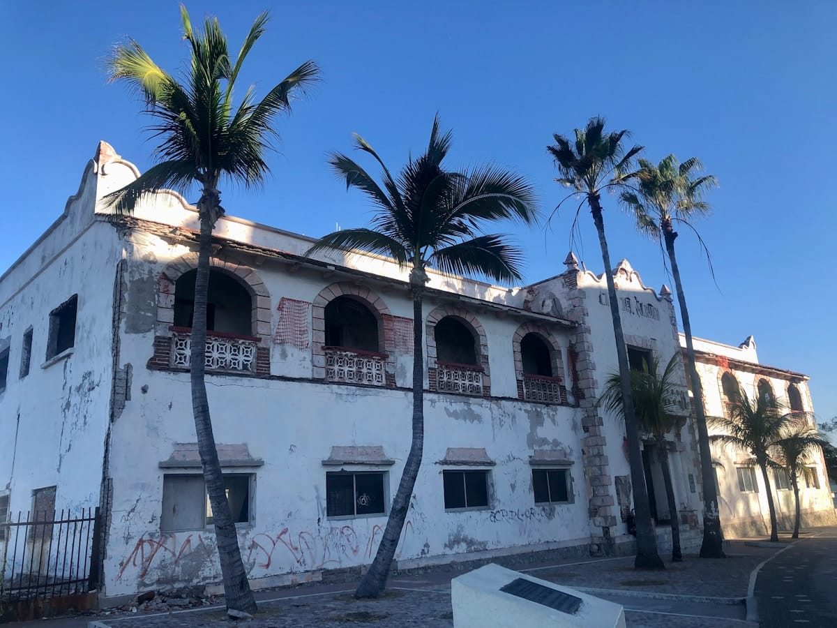 Pastel colonial buildings along the malecón promenade at Mazatlán's historic centre, Sinaloa