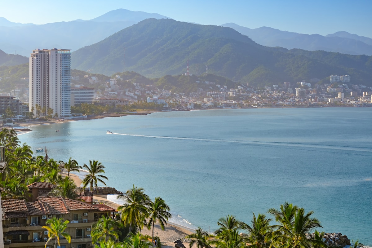 Bay of Banderas with city and mountains behind, Puerto Vallarta, Mexico